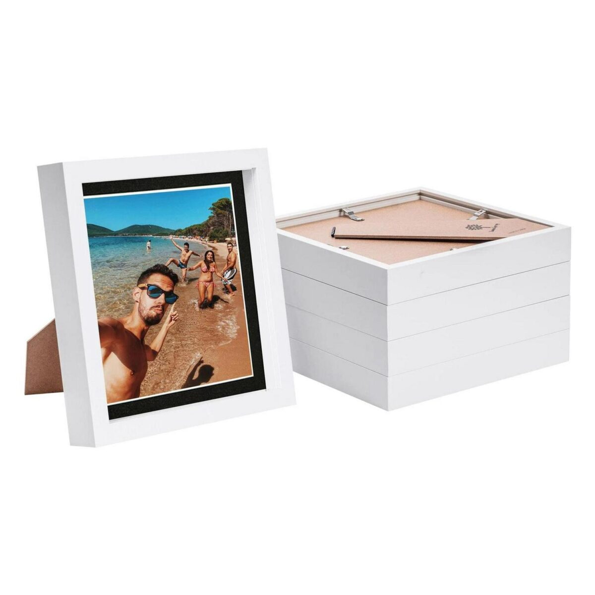 5x White 8  x 8  3D Box Photo Frames Black 6  x 6  Mount Craft Shadow Picture - Image 1