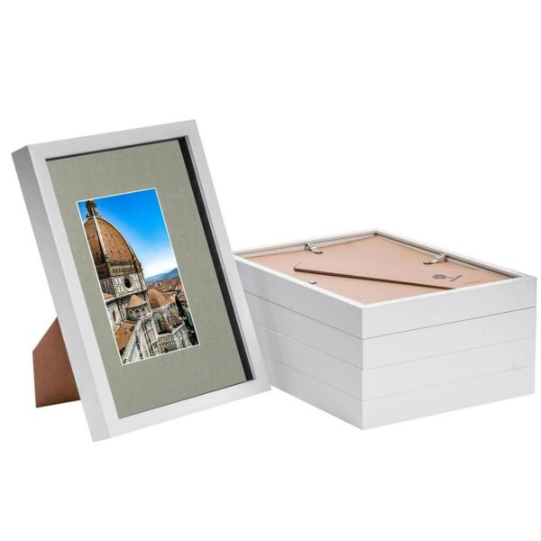 5x White A4 (8  x 12 ) 3D Shadow Box Frames with Grey A5 Mount Display