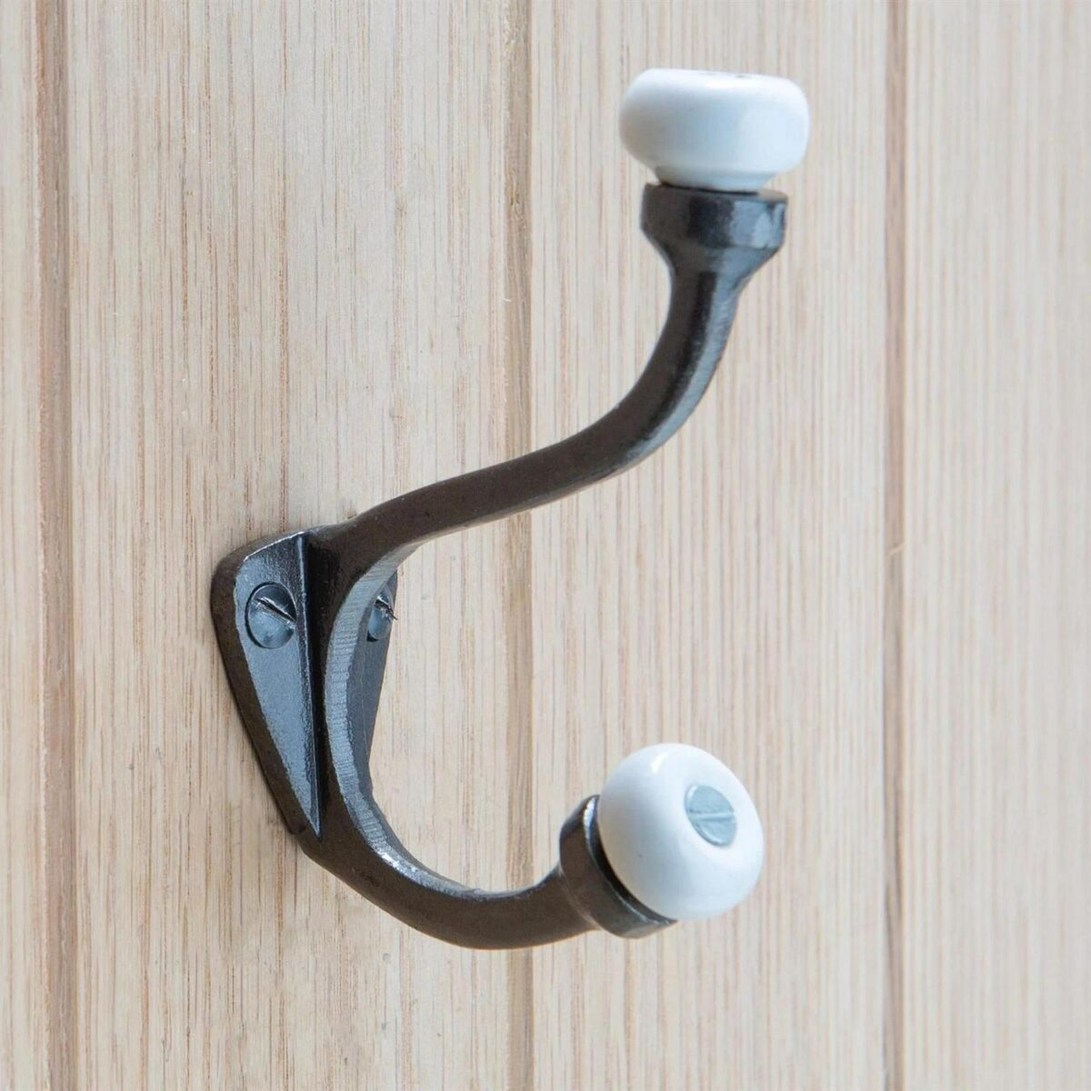 5x White Ceramic Ball Hat and Coat Hook Cast Iron Vintage W30mm x H105mm Black - Image 7