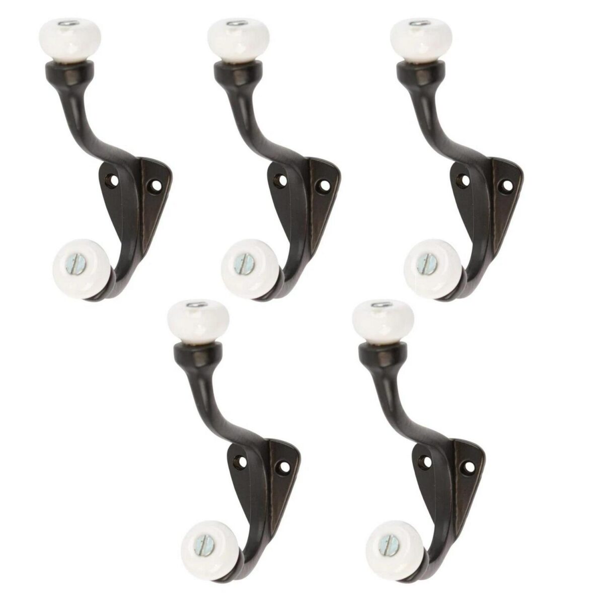 5x White Ceramic Ball Hat and Coat Hook Cast Iron Vintage W30mm x H105mm Black - Image 1