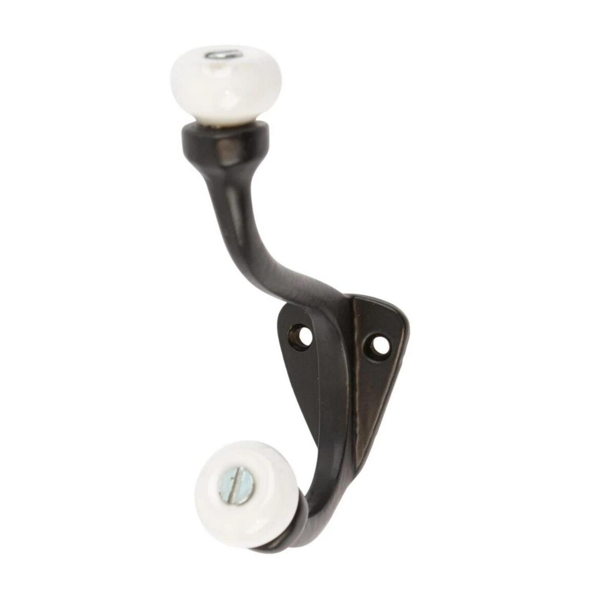 5x White Ceramic Ball Hat and Coat Hook Cast Iron Vintage W30mm x H105mm Black - Image 4