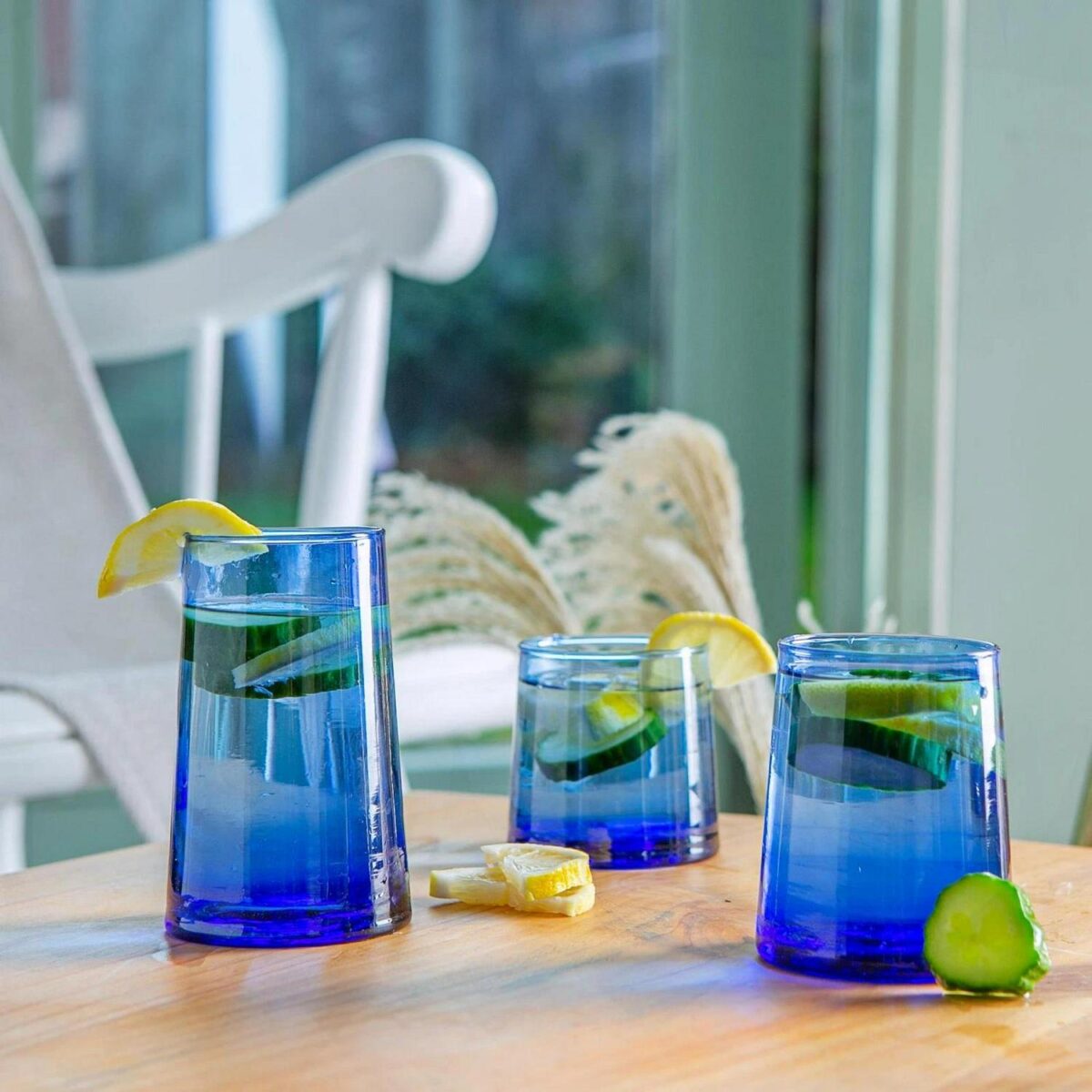 6 Piece Merzouga Recycled Highball Glasses Set Drinking Glass 320ml Blue - Image 5