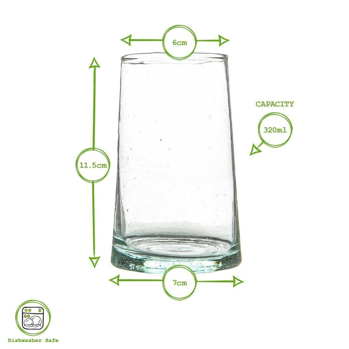 6 Piece Merzouga Recycled Highball Glasses Set Drinking Glass 320ml Blue - Image 3