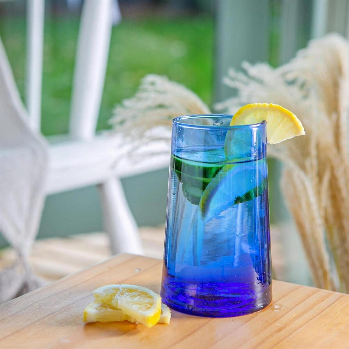 6 Piece Merzouga Recycled Highball Glasses Set Drinking Glass 320ml Blue - Image 4