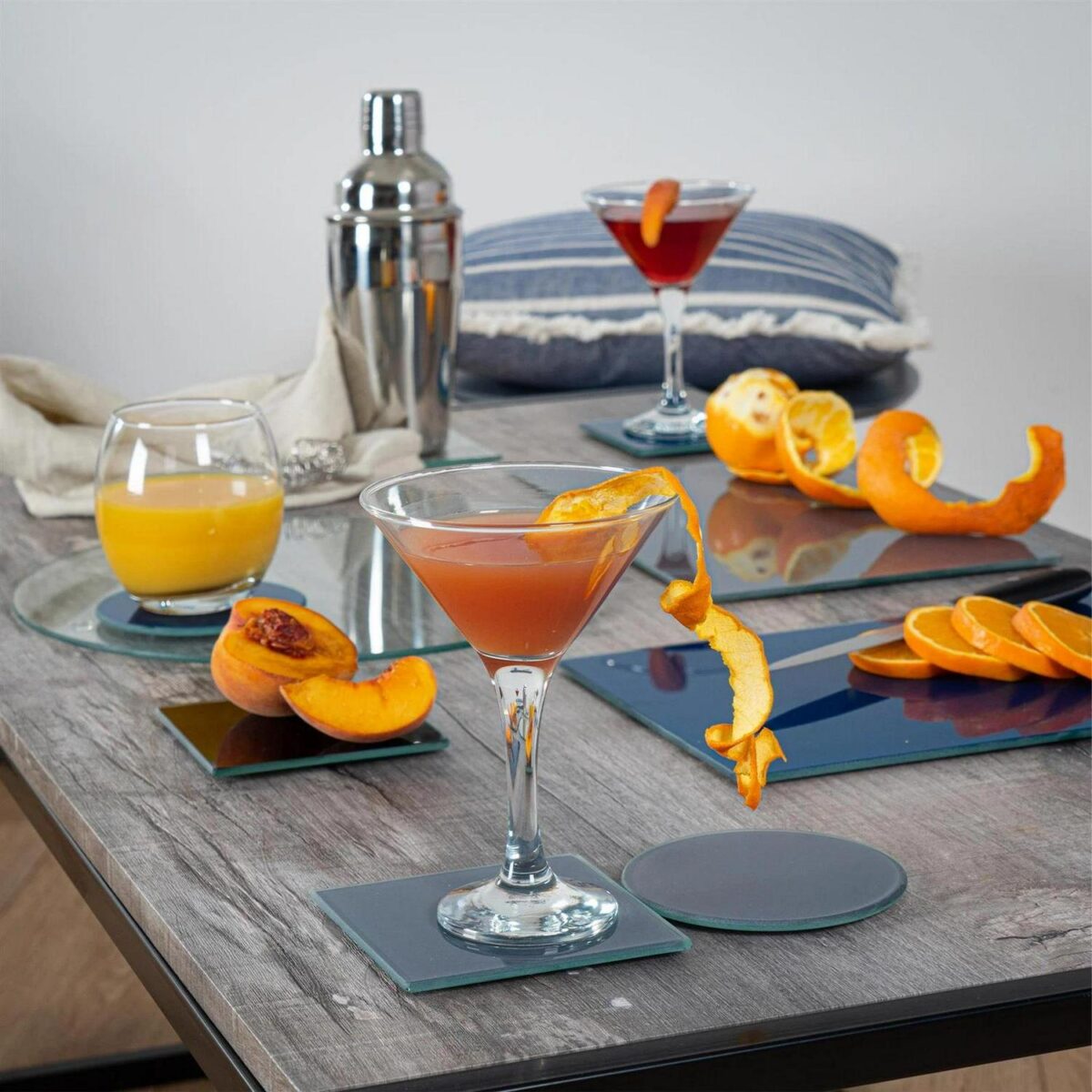 6pc Glass Drink Coasters Set Square Hague Blue 10cm - Image 6