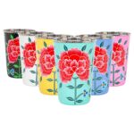 6pc Multicolour Peony 400ml Stainless Steel Hand-Painted Picnic Cups Set