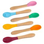 6pc Tiny Dining Multicolour Bamboo Baby Weaning Forks with Silicone Tip Set