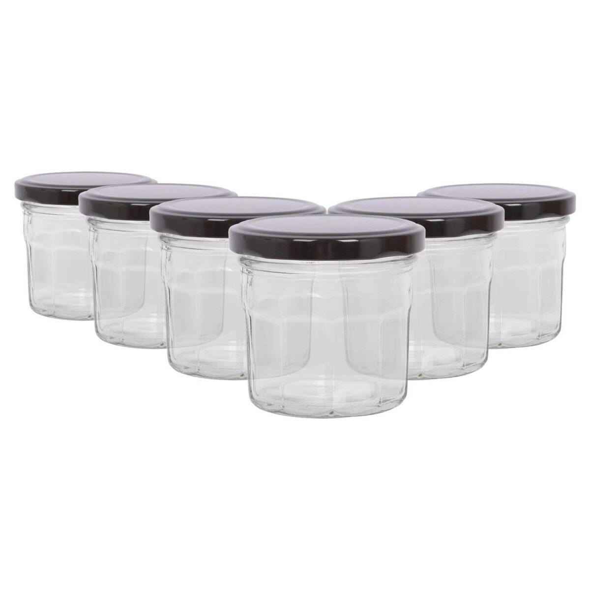 6x 130ml Glass Jam Jars with Black Lids Chutney Preserve Honey Pickle Storage - Image 1