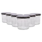 6x 130ml Glass Jam Jars with Black Lids Chutney Preserve Honey Pickle Storage