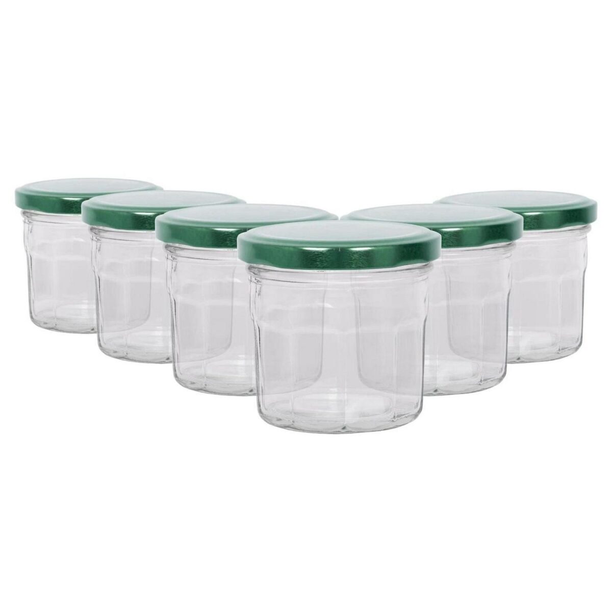 6x 130ml Glass Jam Jars with Green Lids Chutney Preserve Honey Pickle Storage - Image 1