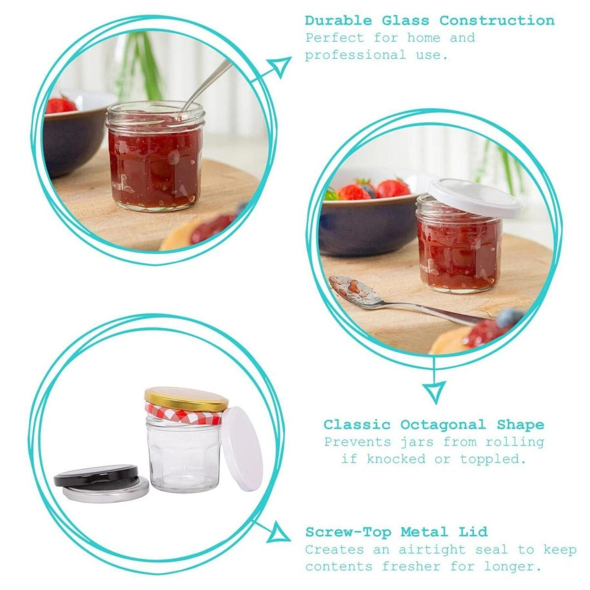 6x 130ml Glass Jam Jars with Green Lids Chutney Preserve Honey Pickle Storage - Image 2