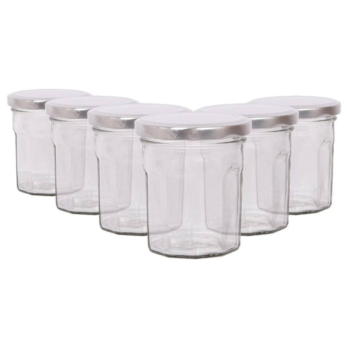 6x 150ml Glass Jam Jars with Silver Lids Chutney Preserve Honey Pickle Storage - Image 1