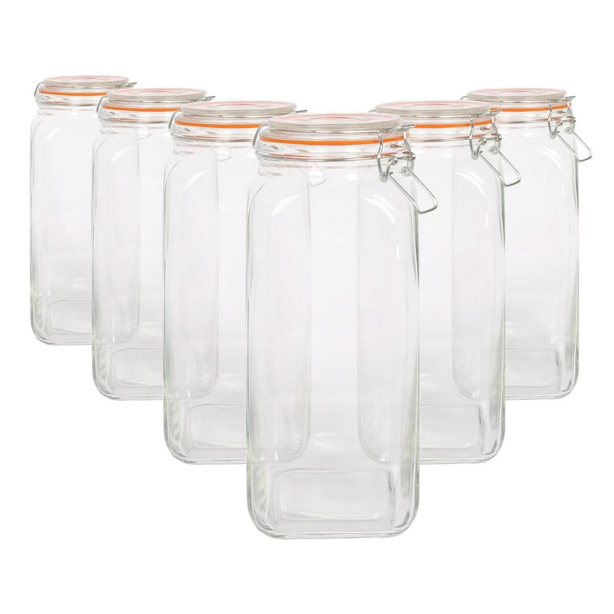 6x 2L Square Glass Jars with Clip-Top Lids Airtight Food Storage Canister - Image 1