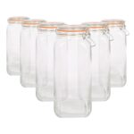 6x 2L Square Glass Jars with Clip-Top Lids Airtight Food Storage Canister