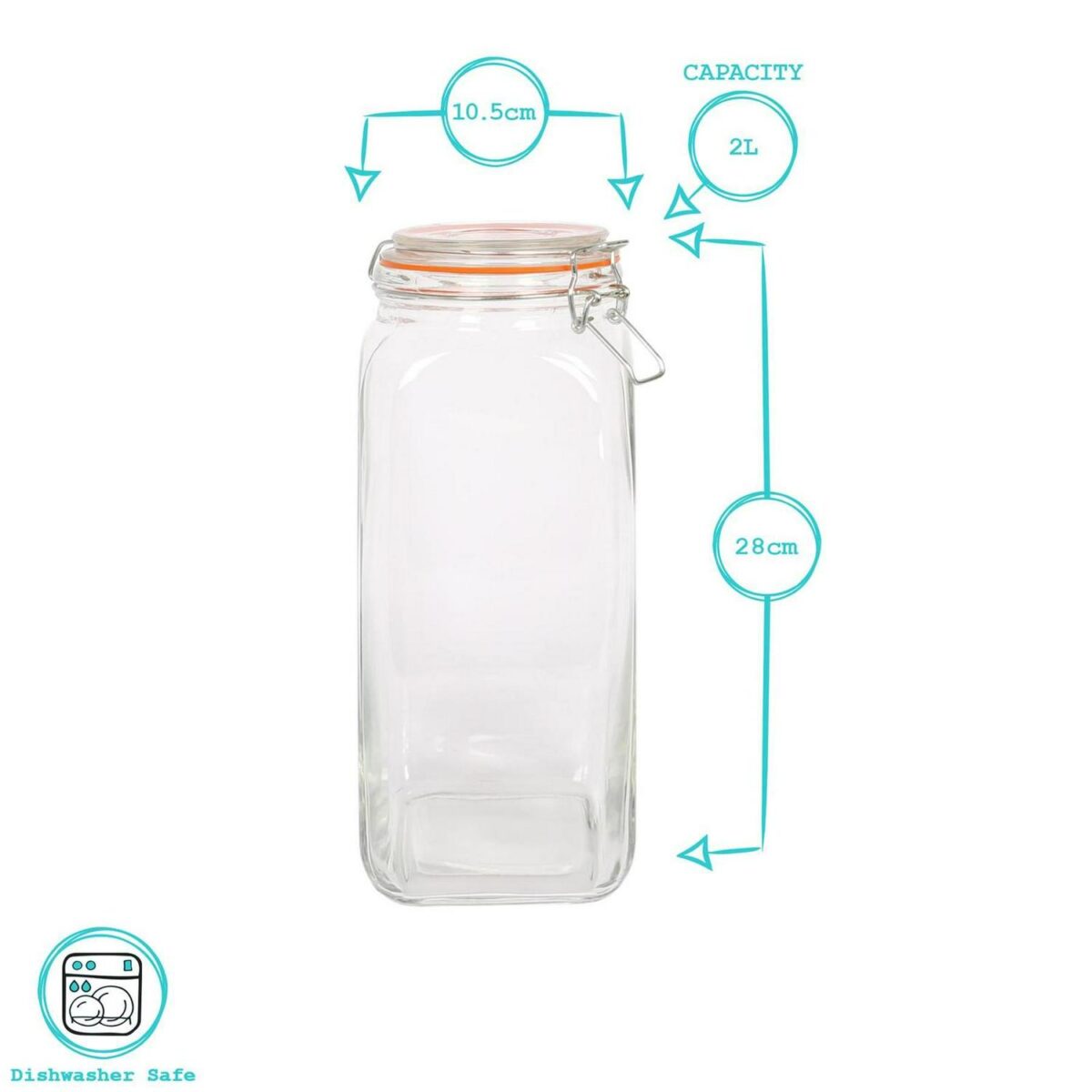 6x 2L Square Glass Jars with Clip-Top Lids Airtight Food Storage Canister - Image 3