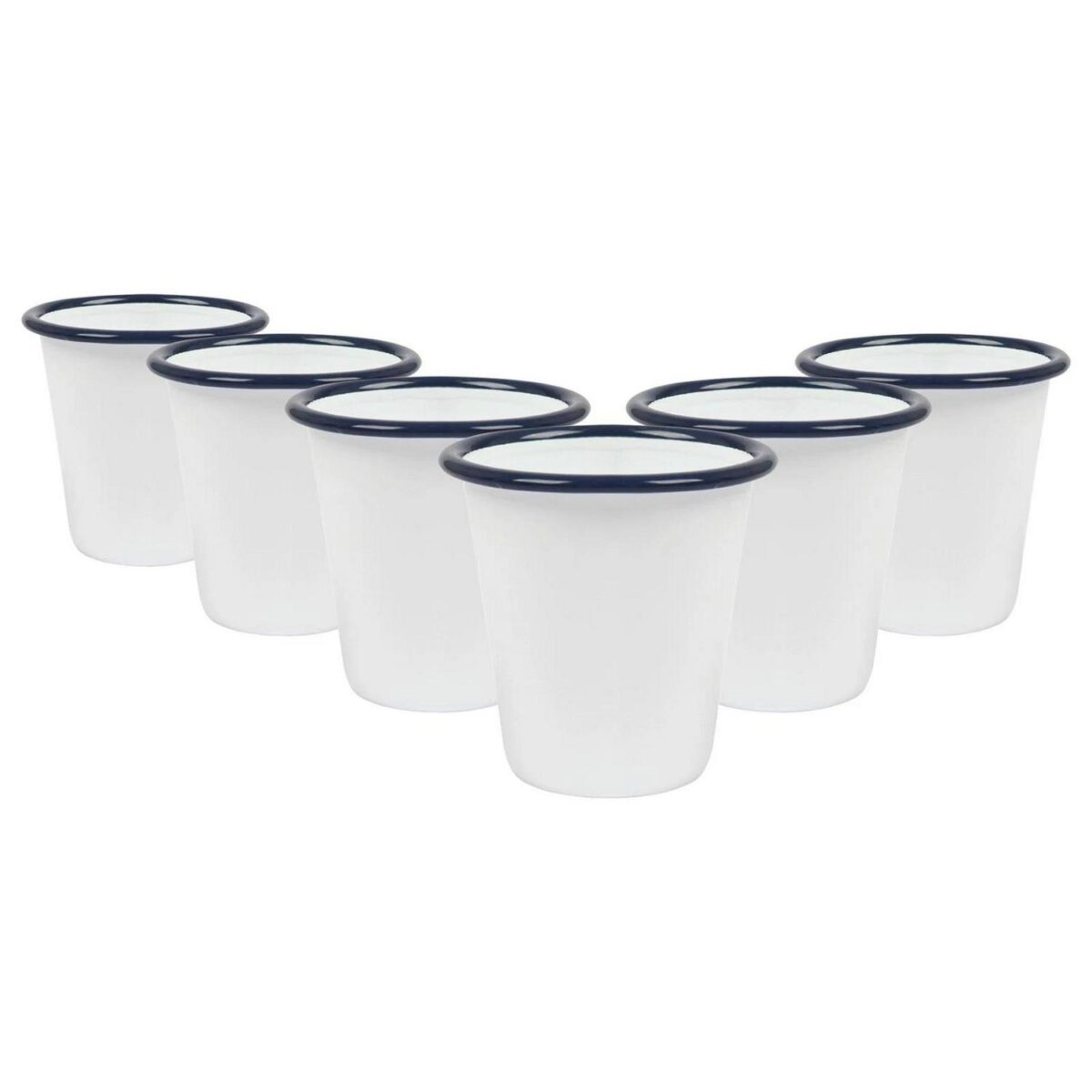 6x 300ml White Enamel Tumblers Blue Steel Drinking Travel Coffee Cup Mug - Image 1