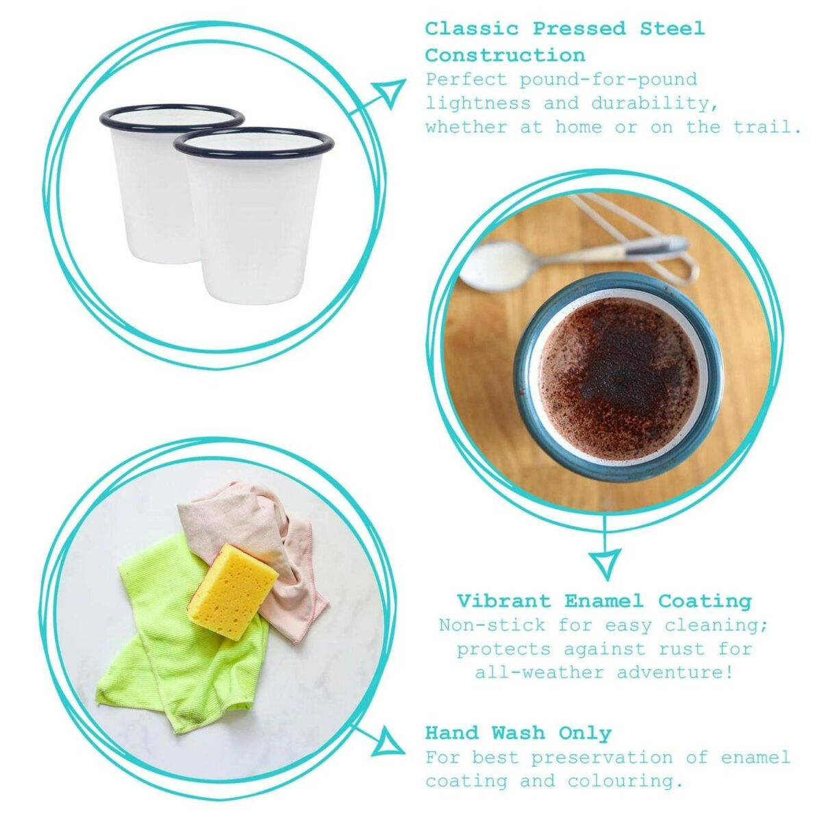 6x 300ml White Enamel Tumblers Blue Steel Drinking Travel Coffee Cup Mug - Image 2