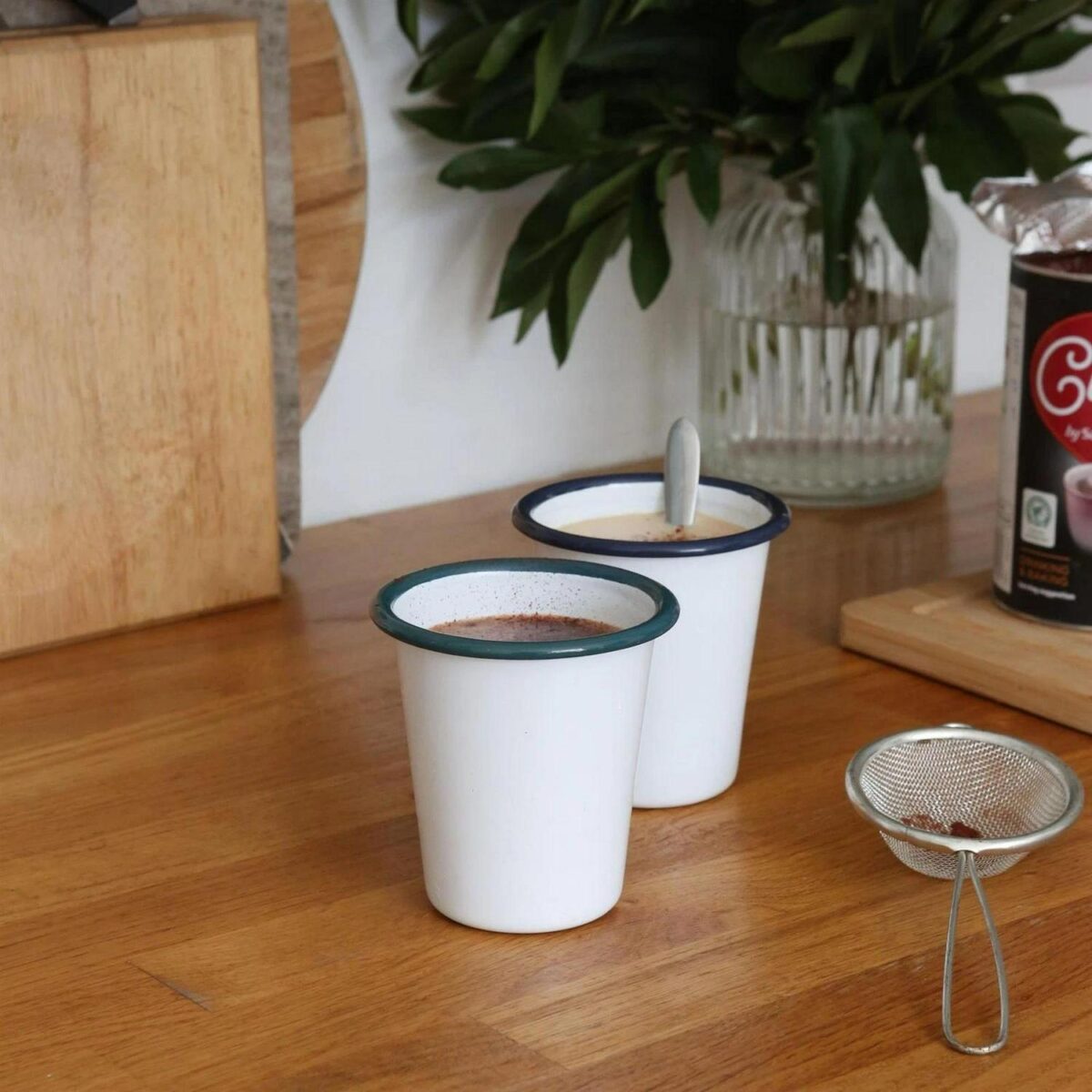 6x 300ml White Enamel Tumblers Blue Steel Drinking Travel Coffee Cup Mug - Image 7