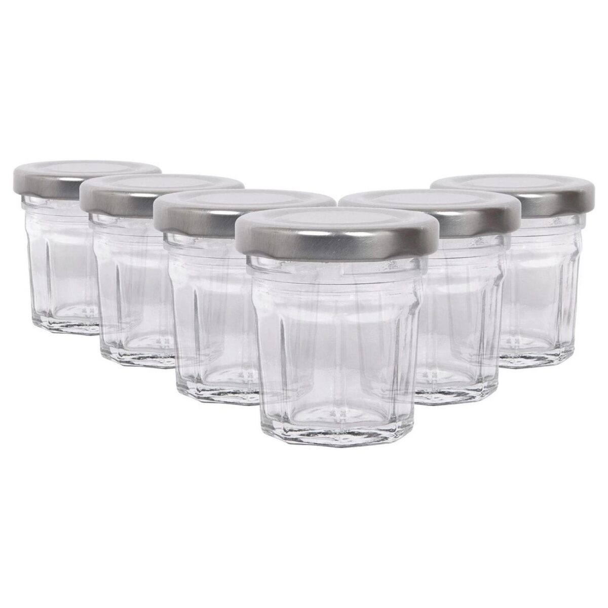 6x 30ml Glass Jam Jars with Silver Lids Chutney Preserve Honey Pickle Storage - Image 1