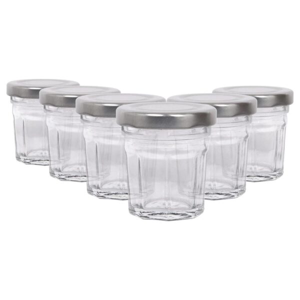 6x 30ml Glass Jam Jars with Silver Lids Chutney Preserve Honey Pickle Storage