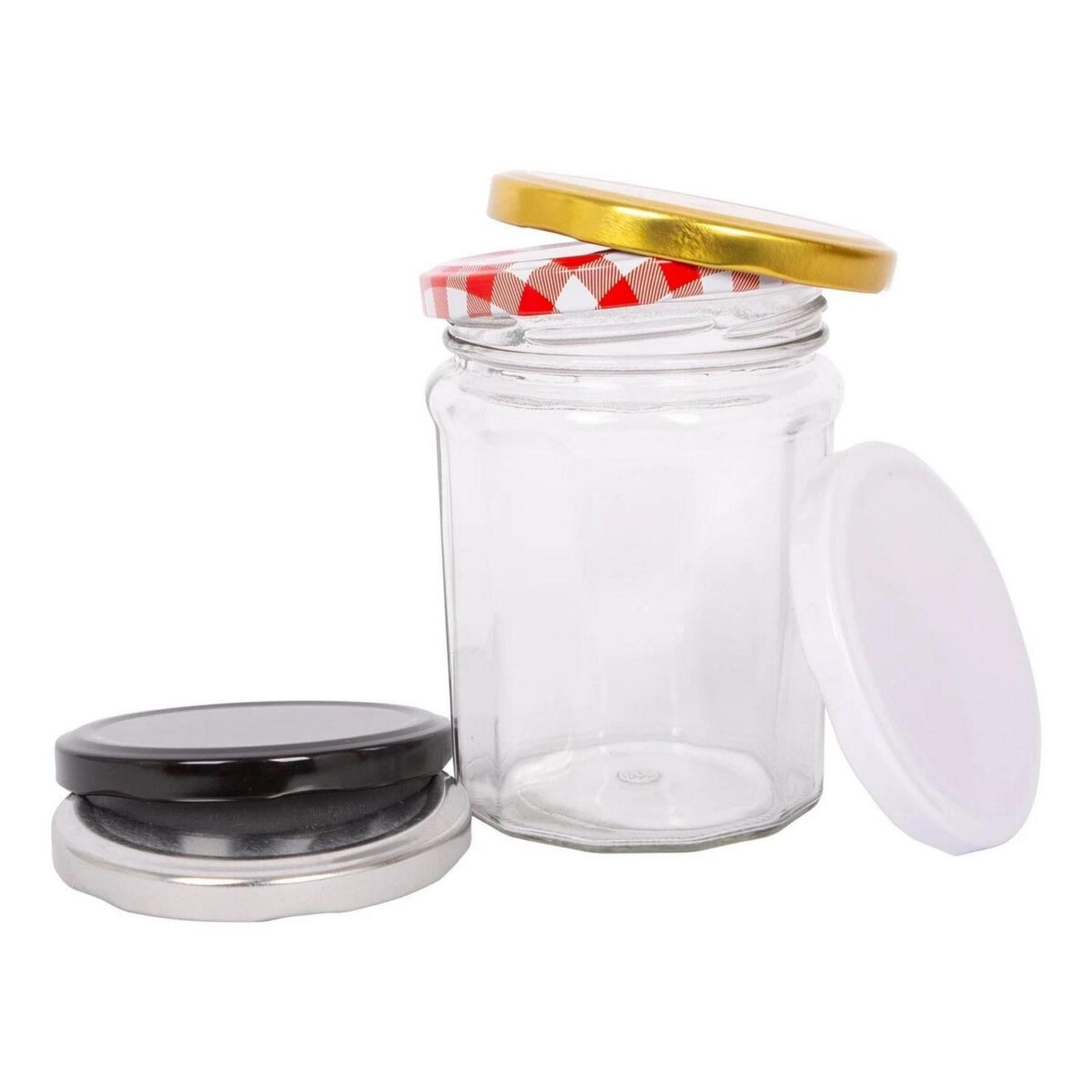 6x 380ml Glass Jam Jars with Green Gingham Lids Chutney Preserve Honey Storage - Image 4