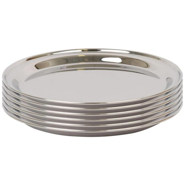 6x 40.5cm Round Stainless Steel Serving Trays Metal Food Tea Dinner Trays
