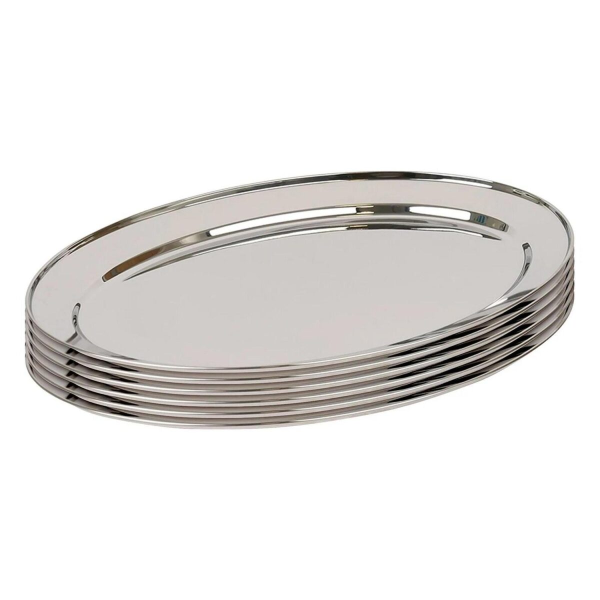 6x 50cm x 35cm Oval Stainless Steel Serving Platters Food Snack Tray Dish Plate - Image 1