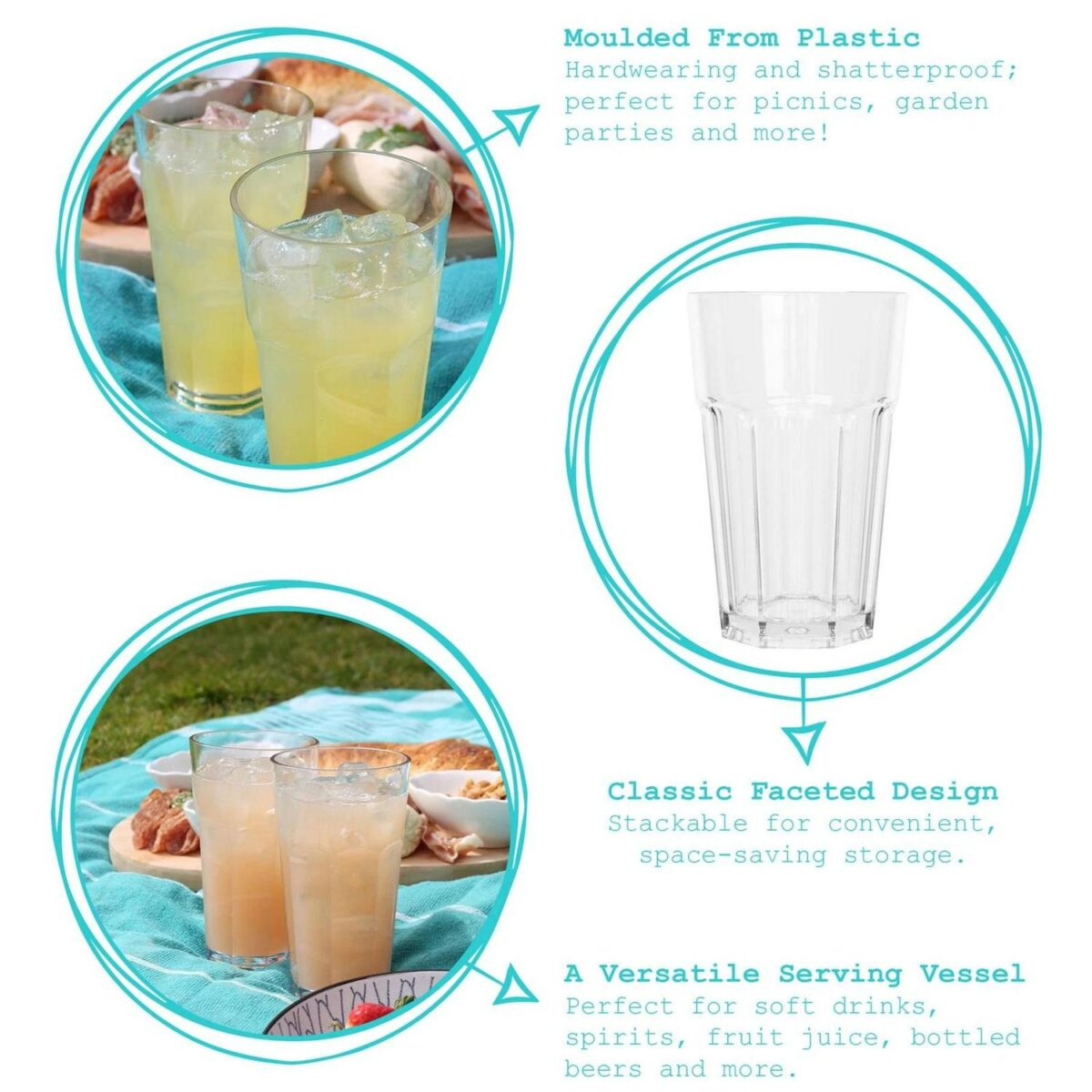 6x 580ml Reusable Plastic Highball Glasses Shatterproof Durable Drinking Cups - Image 2