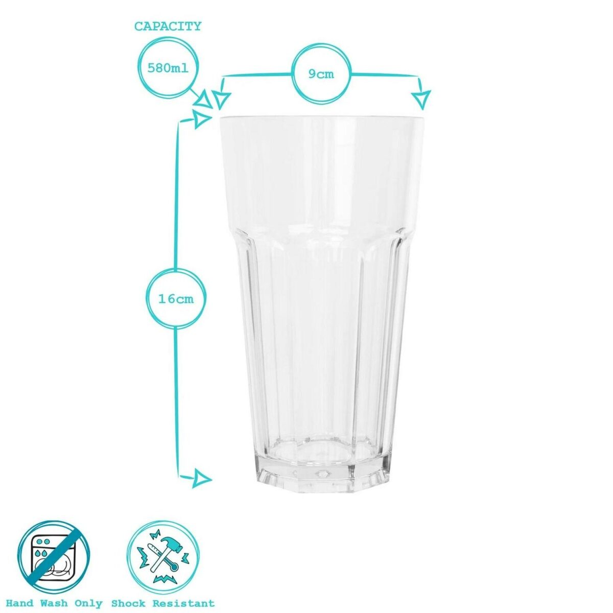 6x 580ml Reusable Plastic Highball Glasses Shatterproof Durable Drinking Cups - Image 3