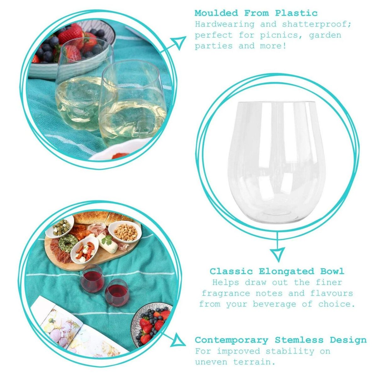6x 600ml Reusable Plastic Stemless Wine Glasses Shatterproof Party Drinking Cups - Image 2