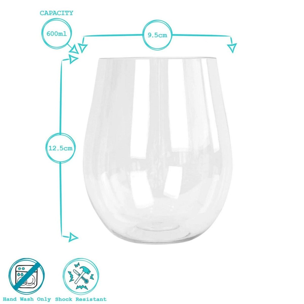 6x 600ml Reusable Plastic Stemless Wine Glasses Shatterproof Party Drinking Cups - Image 3