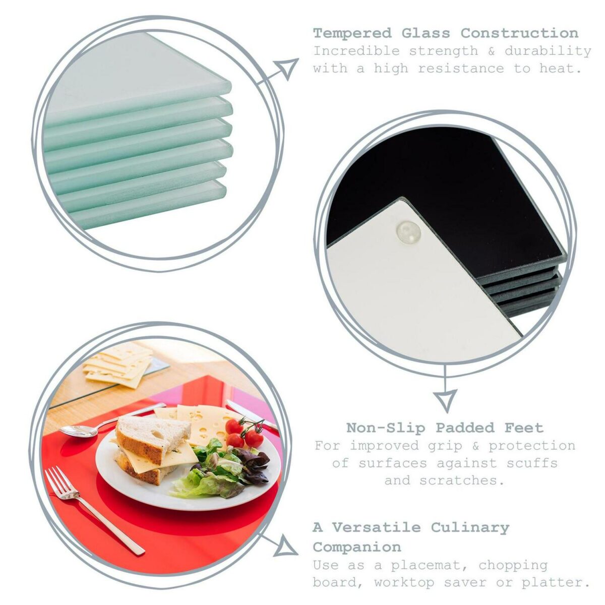 6x Black 30cm Round Glass Placemats Kitchen Dining Dinner Table Place Mats Set - Image 2