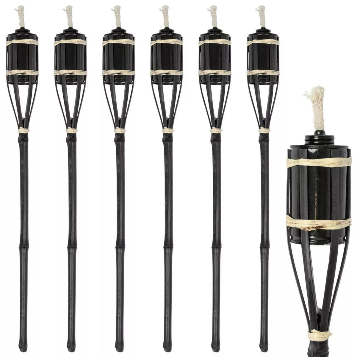 6x Black 60cm Bamboo Garden Fire Torches Outdoor Paraffin Oil Tiki Lantern - Image 1