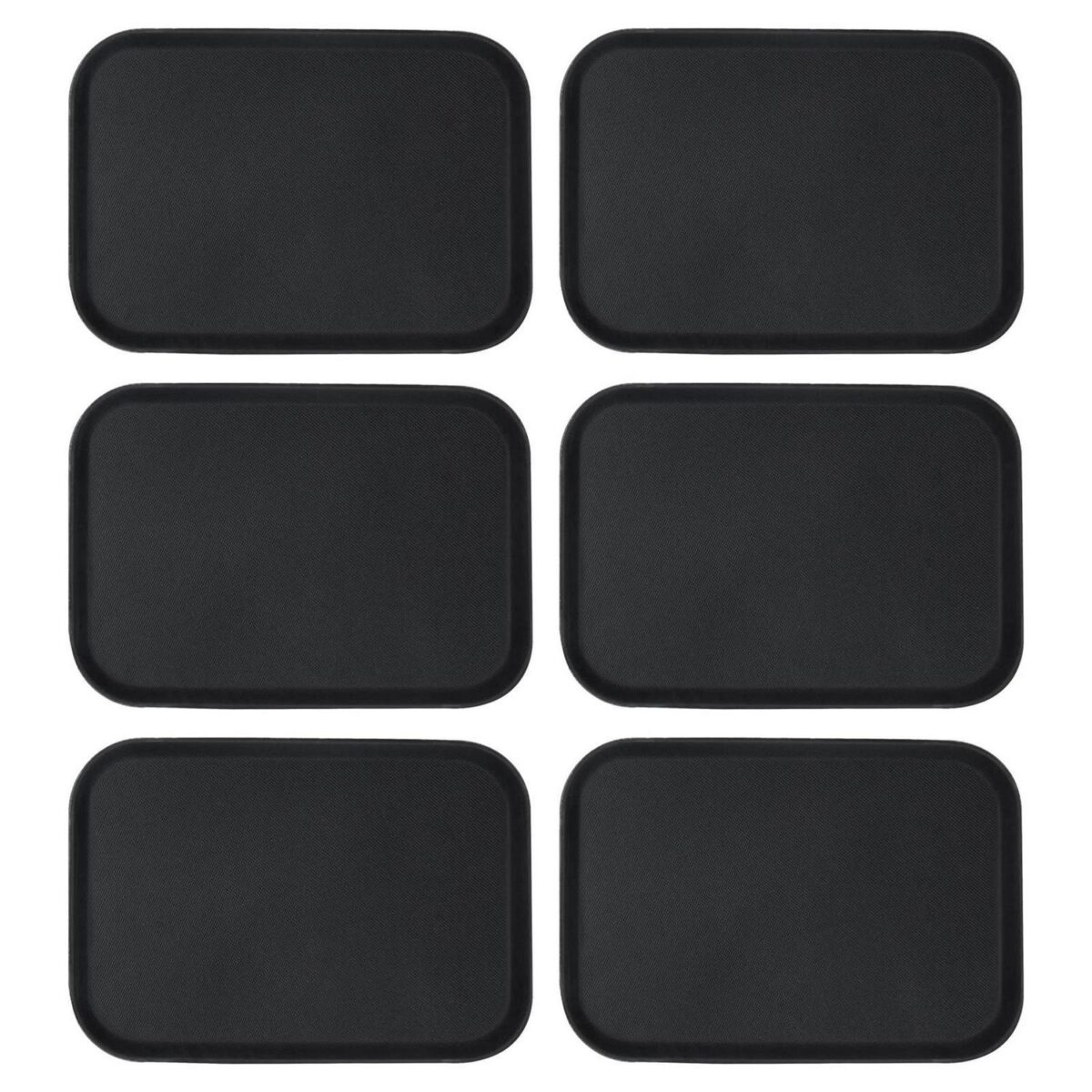 6x Black 66cm x 45.5cm Rectangle Non-Slip Serving Trays Plastic Food Tea Trays - Image 1
