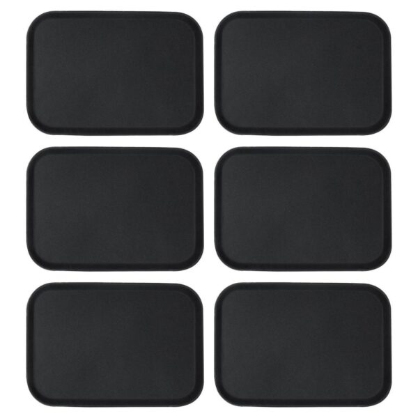 6x Black 66cm x 45.5cm Rectangle Non-Slip Serving Trays Plastic Food Tea Trays