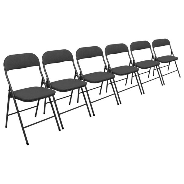 6x Black Fabric Padded Metal Folding Chairs Foldable Office Dining Chair