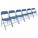 6x Blue Fabric Padded Metal Folding Chairs Foldable Office Dining Chair