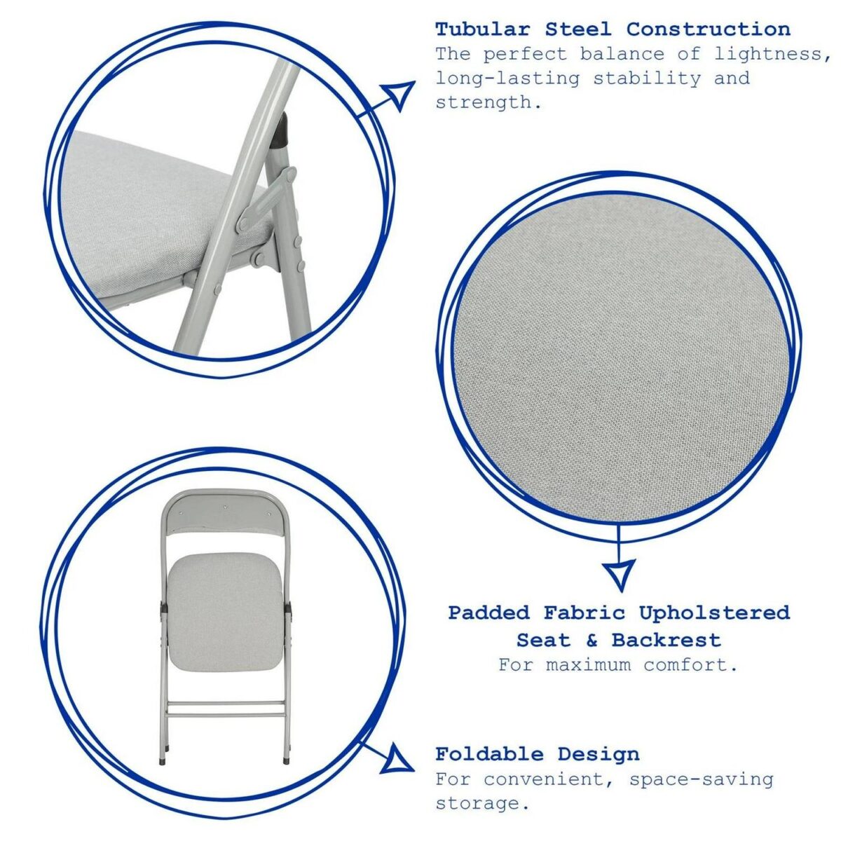 6x Blue Fabric Padded Metal Folding Chairs Foldable Office Dining Chair - Image 2
