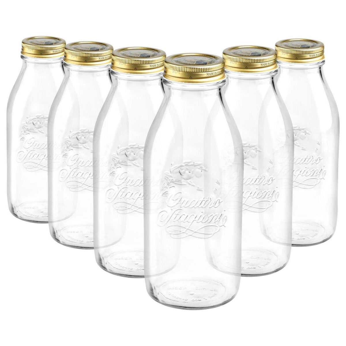 6x Bormioli Rocco 1L Quattro Stagioni Glass Bottles with Screw Top Lid - Image 1