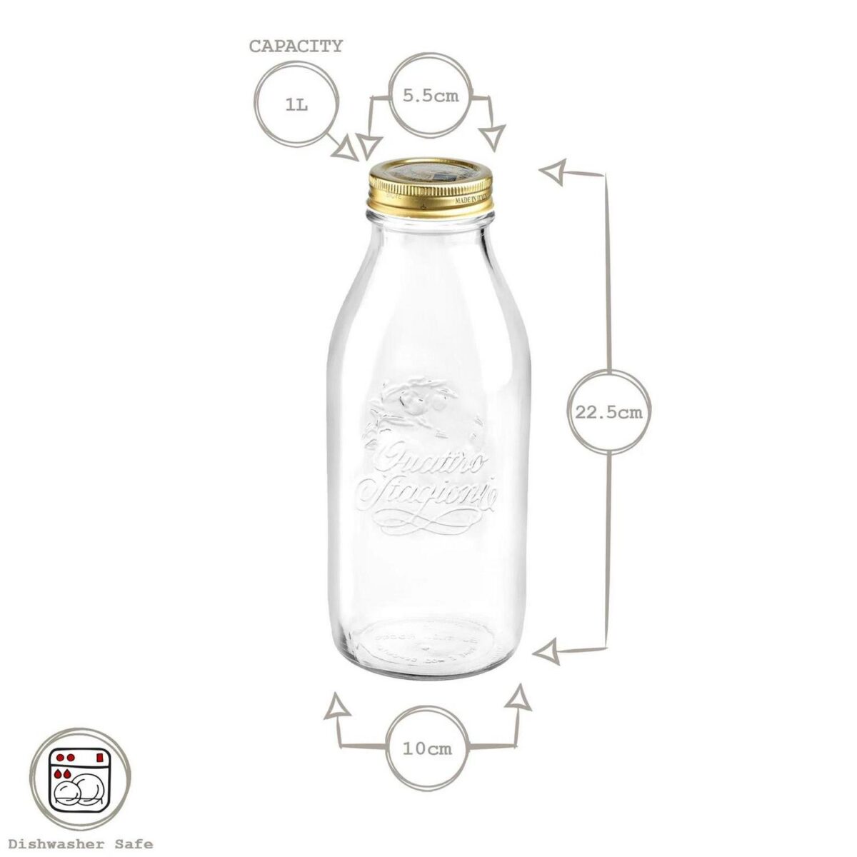 6x Bormioli Rocco 1L Quattro Stagioni Glass Bottles with Screw Top Lid - Image 3