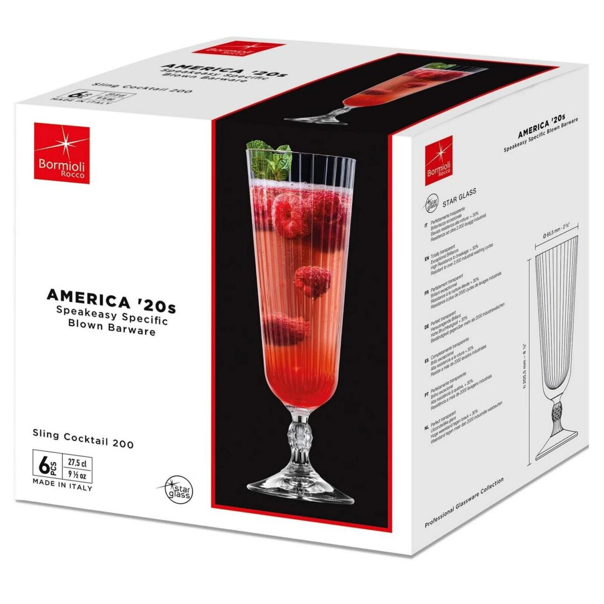 6x Bormioli Rocco 275ml America '20s Sling Cocktail Glasses Clear Glass Set - Image 5
