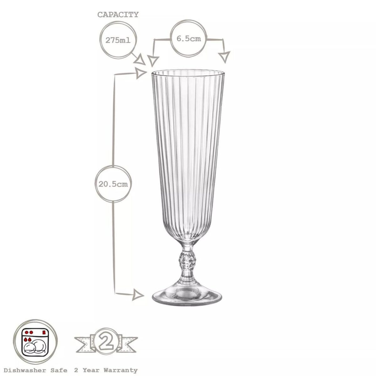 6x Bormioli Rocco 275ml America '20s Sling Cocktail Glasses Clear Glass Set - Image 3