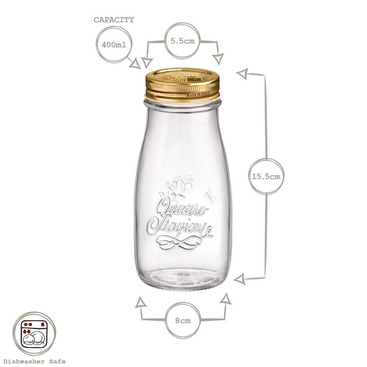 6x Bormioli Rocco 400ml Quattro Stagioni Glass Bottles with Screw Top Lid - Image 3