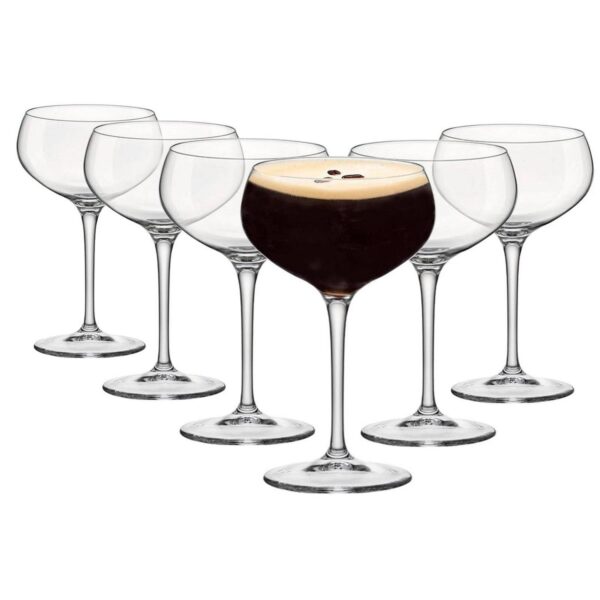 6x Bormioli Rocco Bartender Espresso Martini Glasses Coupe Saucers 305ml