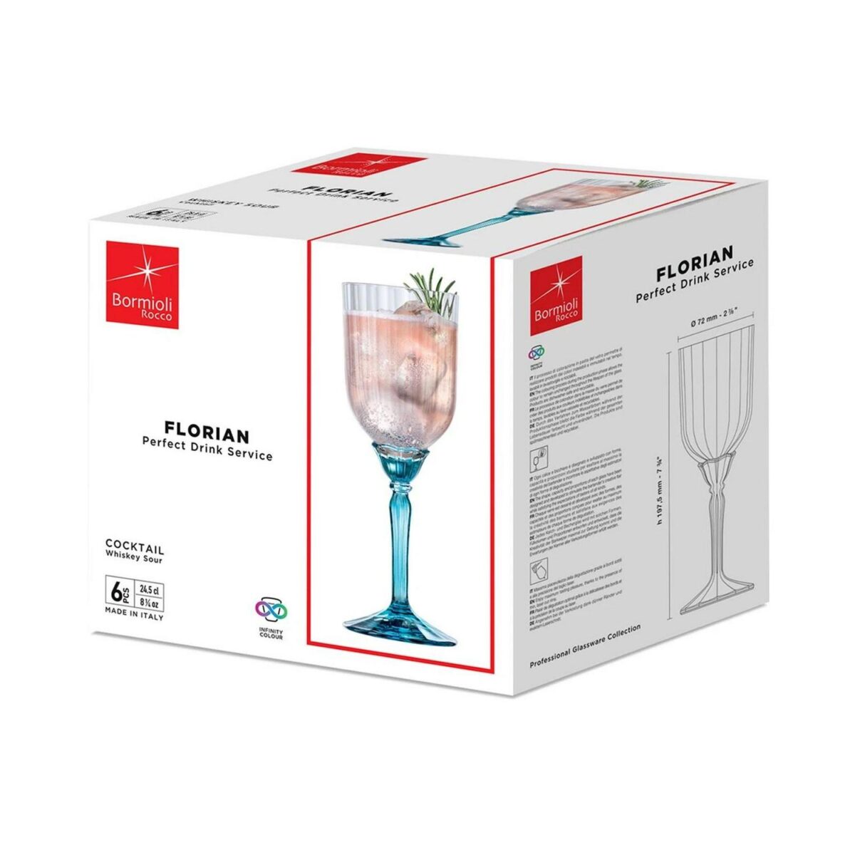 6x Bormioli Rocco Florian Cocktail Glasses Glass Cocktail Goblets 245ml Blue - Image 5