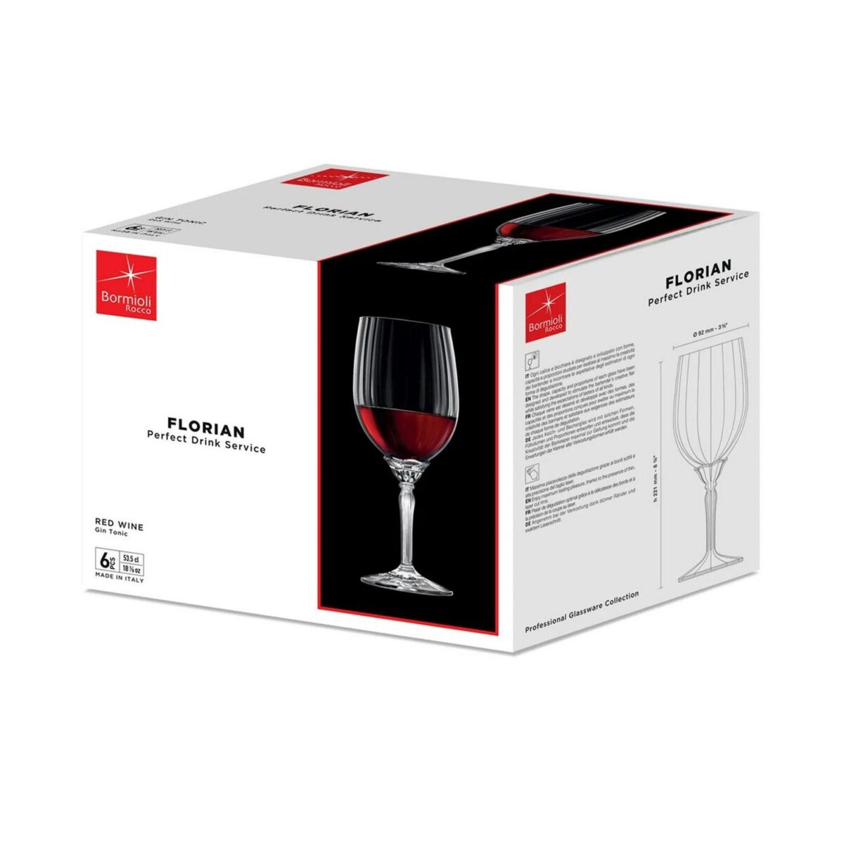 6x Bormioli Rocco Florian Red Wine Glasses Large Glass White Rose 535ml Clear - Image 6
