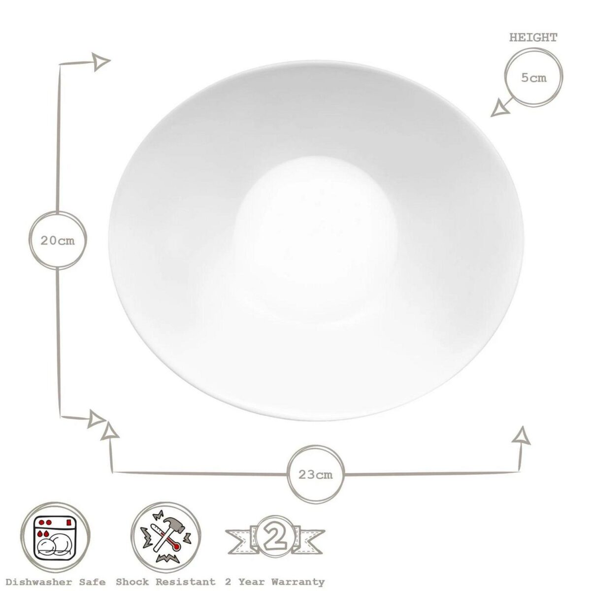 6x Bormioli Rocco White 23cm Glass Prometeo Oval Soup Plates Dinner Pasta Set - Image 3