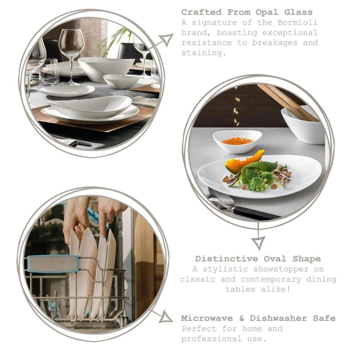 6x Bormioli Rocco White 23cm Glass Prometeo Oval Soup Plates Dinner Pasta Set - Image 2