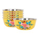 6x Buttercup Pansy 14.5cm Stainless Steel Hand-Painted Picnic Snack Bowls