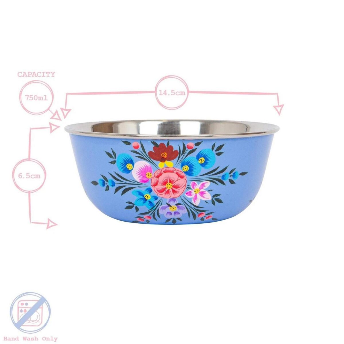 6x Buttercup Pansy 14.5cm Stainless Steel Hand-Painted Picnic Snack Bowls - Image 3